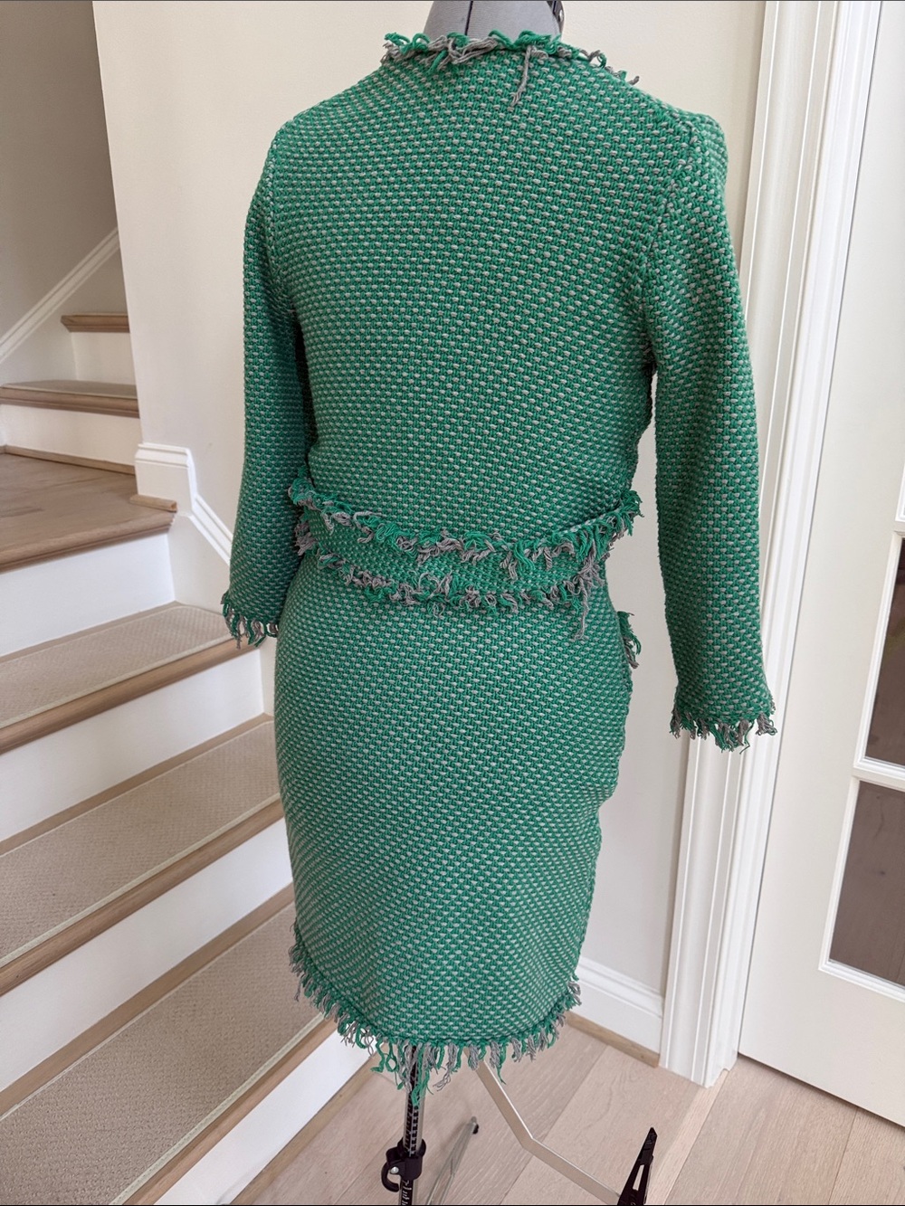 Tracy Reese Green Fringed Knit V-Neck Mini Dress - Picture 5 of 5